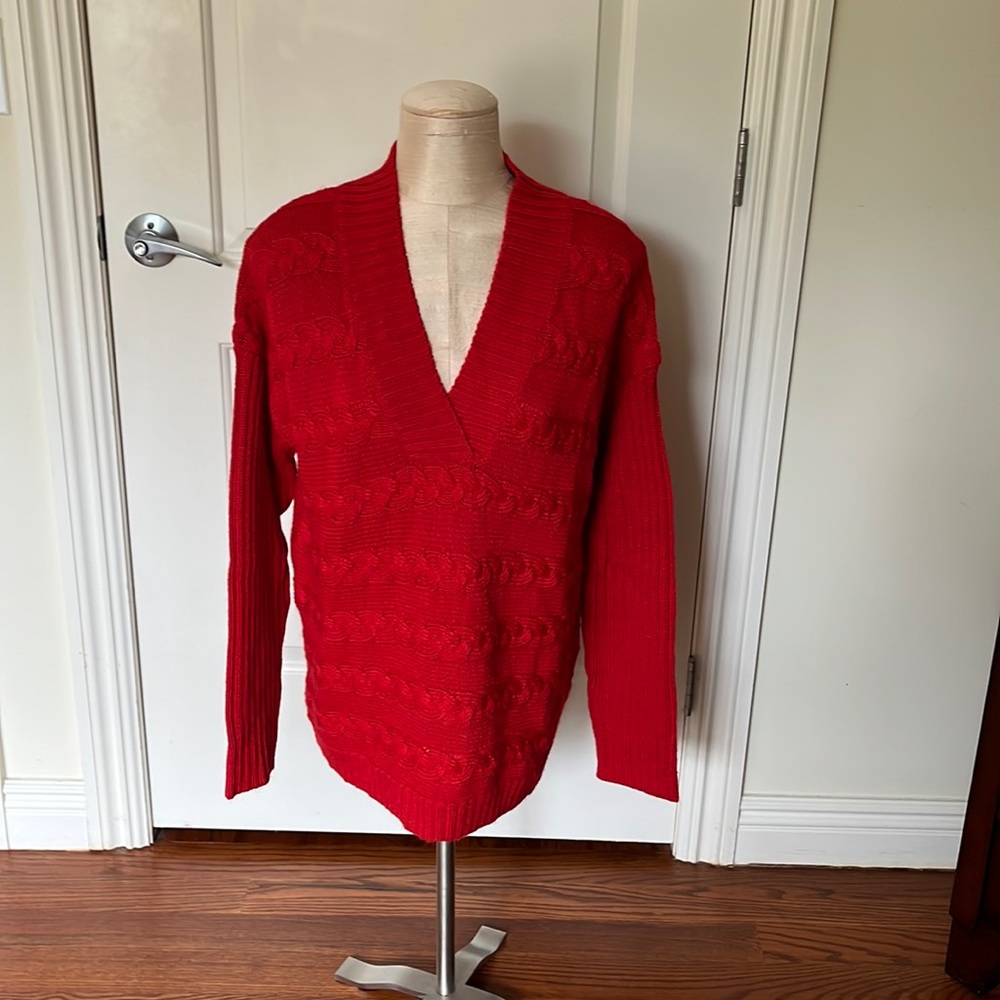 Jones New York Cable Knit Wool Blend V Neck Sweater New with tags